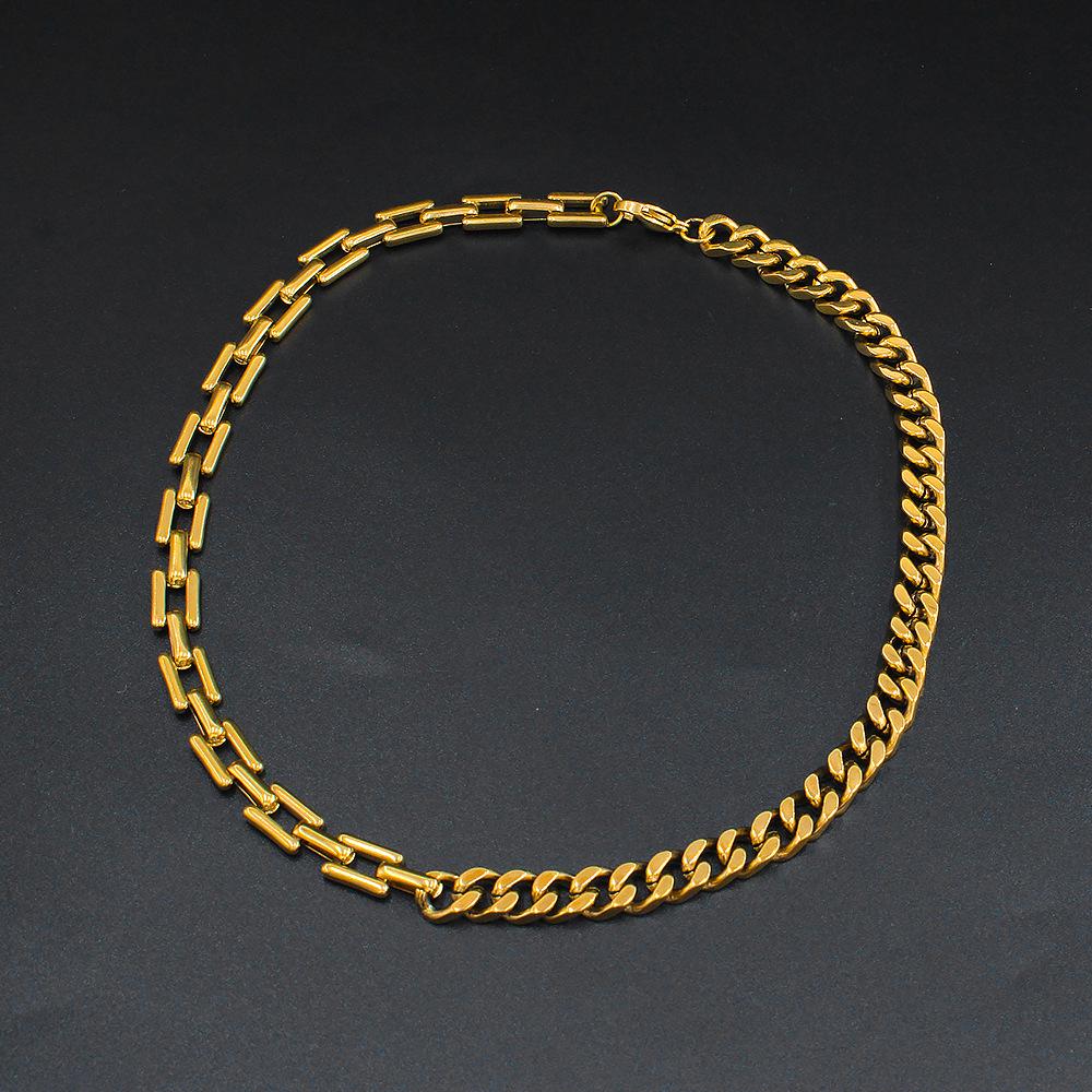 18K Gold Plated Cuban Link Chain Necklace for Women - Stainless Steel, French Retro Design