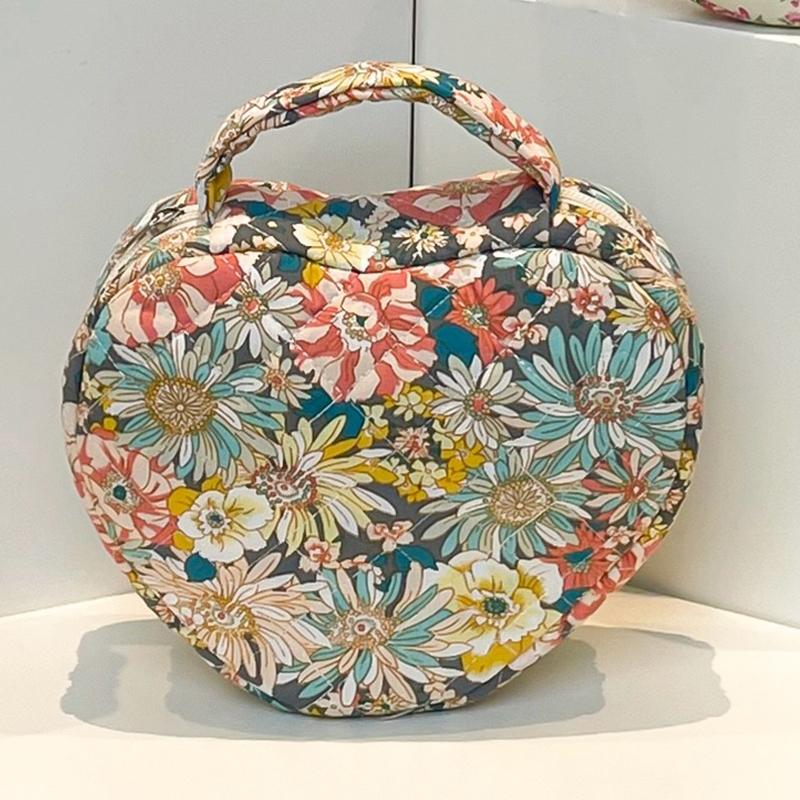 1PC Bolsa de Almacenamiento Accesorios de Maquillaje Bolsa de Algodón con Asa Mini Neceser Algodón Puro Patrón Floral Lindo 20x6x16.5cm
