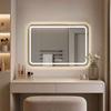 Rechteckiger LED-Badezimmerspiegel mit Goldrahmen, Dreifarbiges Touch-Licht, Einstellbare Helligkeit, Antibeschlagfunktion, HD-Splitterfestes Glas