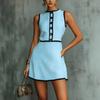 Women's Round Neck Sleeveless A-Line Mini Dress Mid Waist Elegant Casual Short Dress