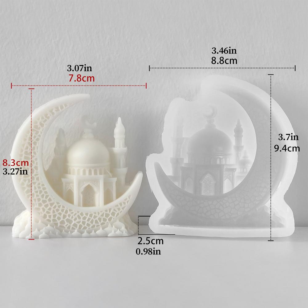 Ramadan Silicone Mold 3D Crescent Mosque Candle Mold Islamic Themed Silicone Mold For Resin Soap Making Chocolate Baking