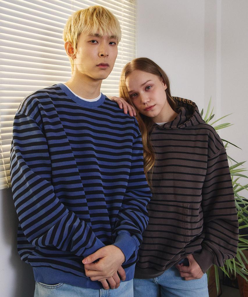ADERNM Pigment Dyed Stripe Line Sweatshirt (Blue)