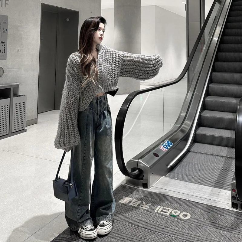 Retro Pleated Design Sense of Wide-leg Jeans Women 2024 Fall New Loose High-waisted Slimming Straight-leg Mopping Pants