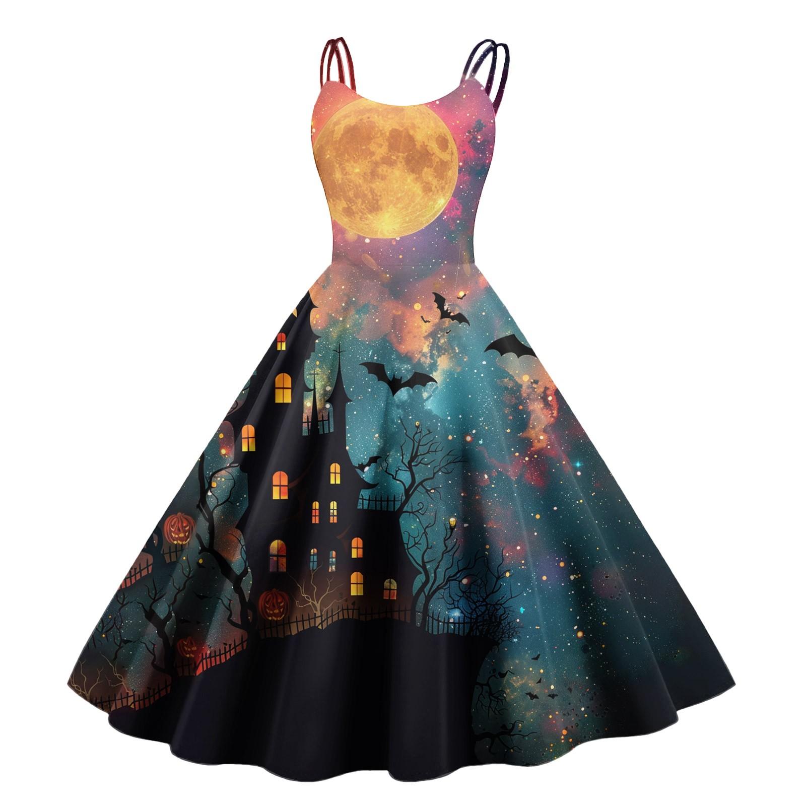

Женское модное платье с принтом на Хэллоуин, сексуальное, с открытыми плечами, винтажное M