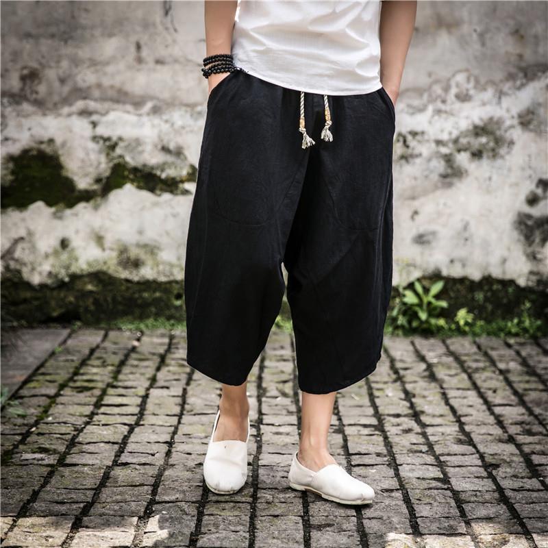 

Чоловічі модні літні шаровари з бавовни та льону – вільні, широкі штани, великий розмір 5XL