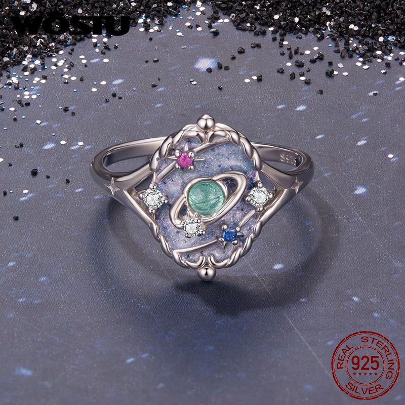 WOSTU 925 Sterling Silver Tarot Card 'The World' Ring For Women S925 Silver Adjustable Rings Mystical Jewelry Tarot Lovers Gift