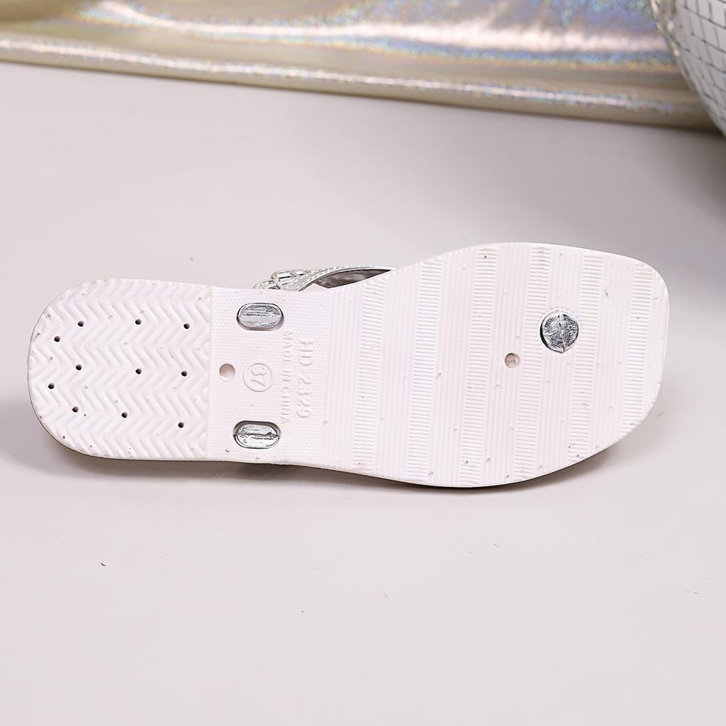 Flip Flops, Women's Shoes, Thick Soled Non Slip Slippers for Outerwear, Beach Shoes, Rhinestone Soft Soled Shoes, Flat Toe Flip Flops