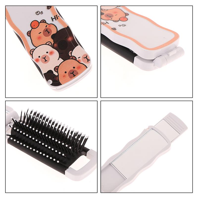 Mini-Haarbürste, faltbarer Massagekamm, Kopfmassage, antistatisch, tragbare Reise-Haarbürste, Mädchen-Haarkämme mit Spiegel