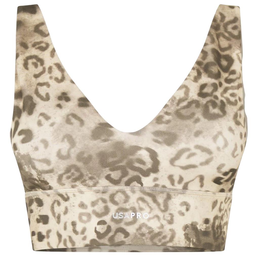 USA Womens/Ladies Pro Leopard Print V Neck Slim Sports Bra