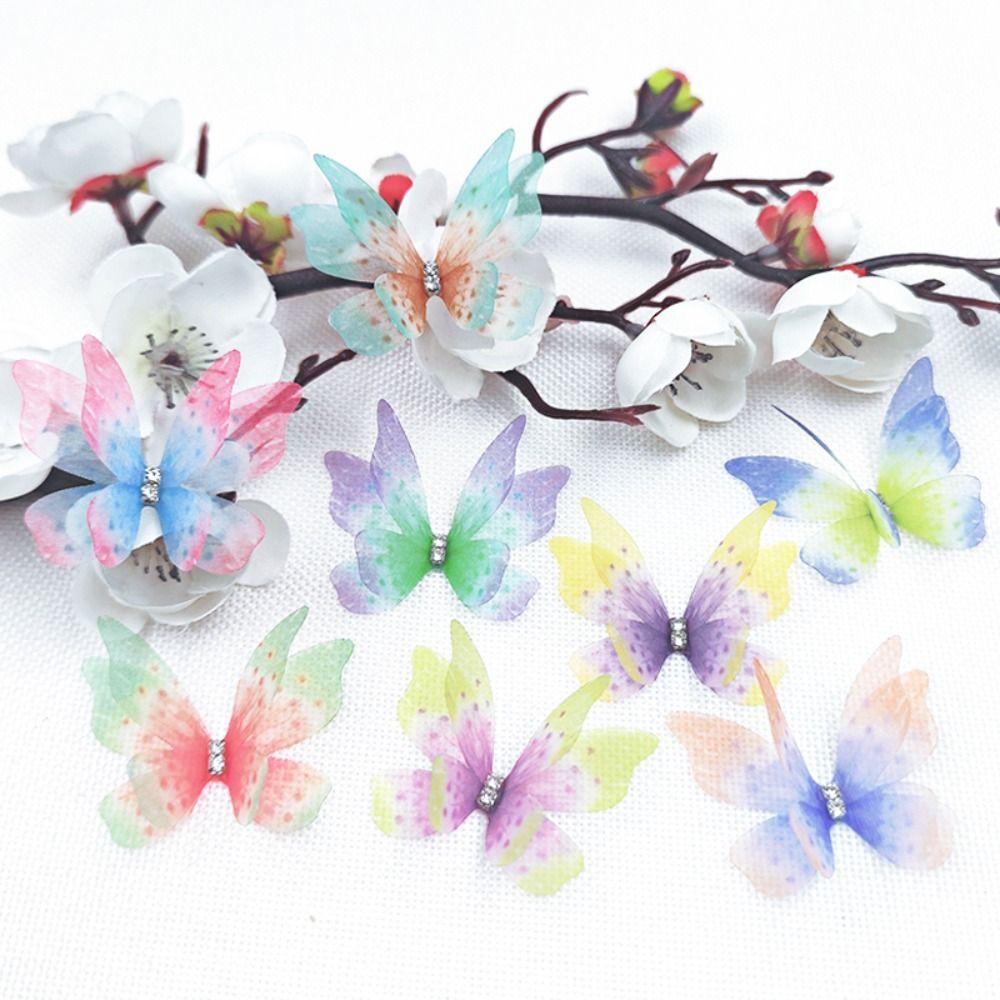 50 ks dvouvrstvých šifonových vyšívaných motýlů do vlasů, svatební doplňky