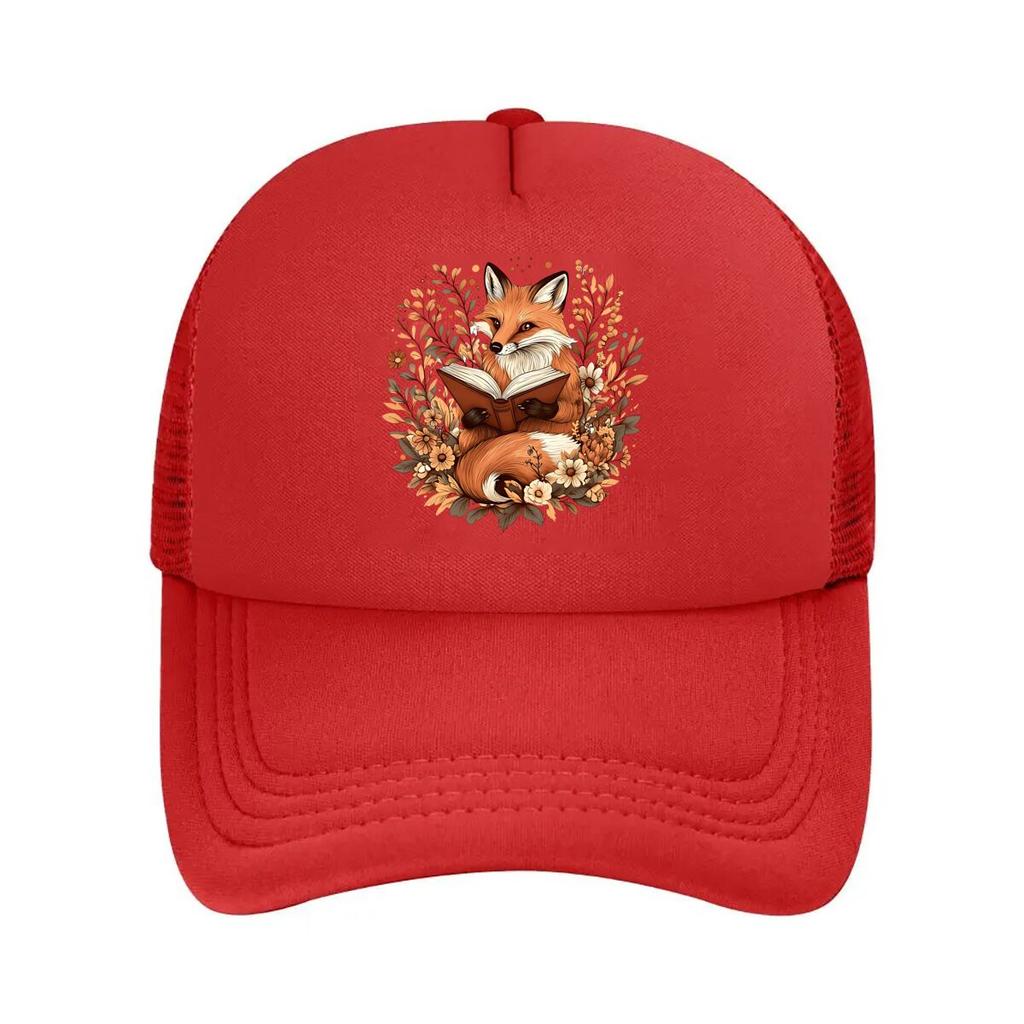 Green Fox Reading Floral  Mesh Baseball Cap Dad Hat Hip Hop Snapback Cap