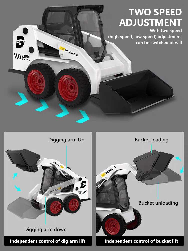 Double E E594 1:14 Remote Control Slip Loader Toy Car RC Truck Engineering Vehicle Skid Steer Excavators Toys for Boys Gifts