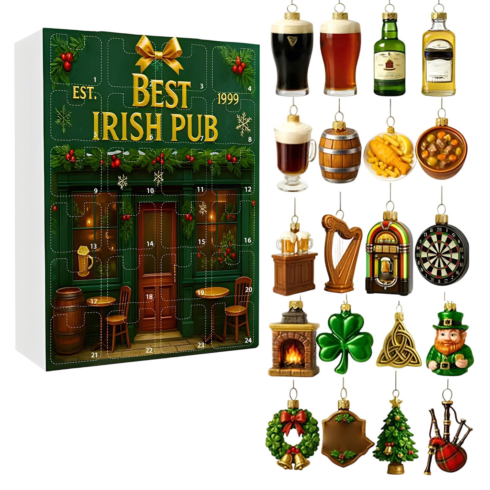 

Irish Pub Christmas Advent Calendar, 2D Acrylic Ornament, Christmas Tree Decoration, Suitable For Christmas Decorations. One Size