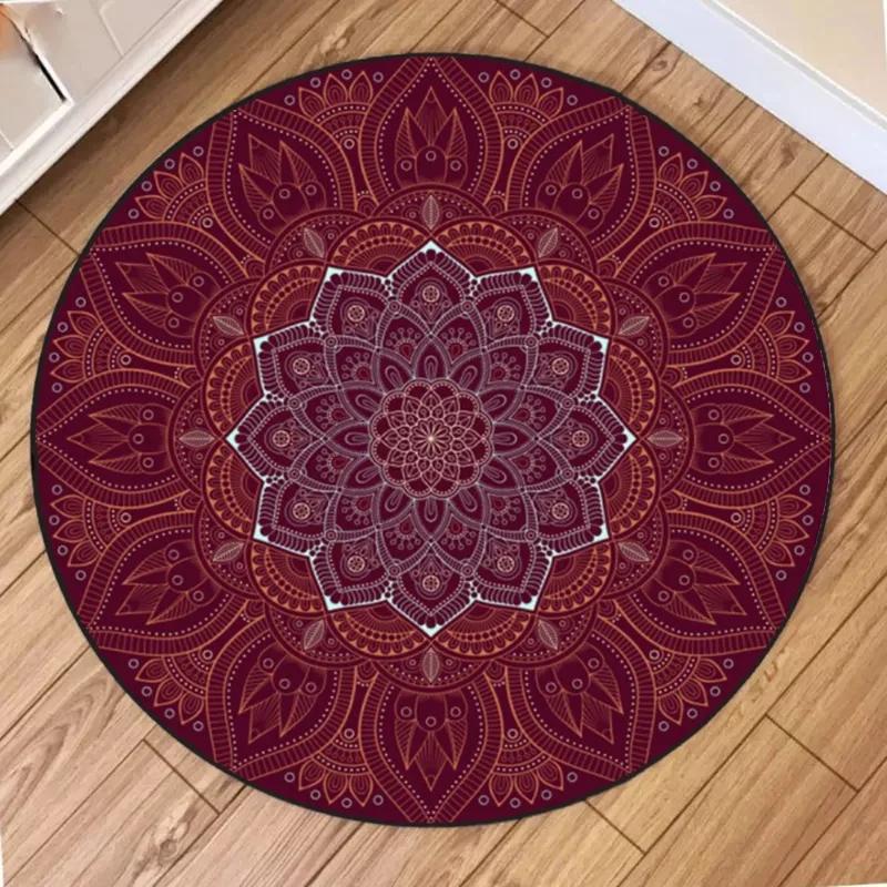 Gilt Classical Round Carpet, Centered Medallion with Symmetric Florals on Ivory Rug Embossed Floor Mat for Grand Parlor Decor