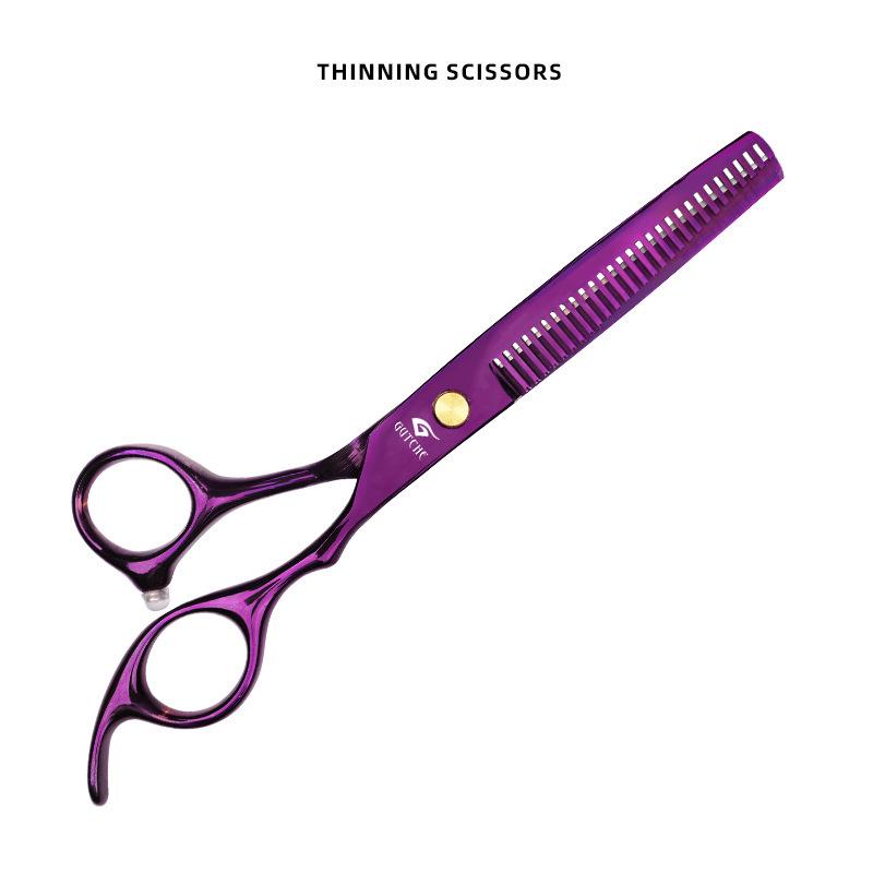 Stainless Steel Purple Hand-Shaped Thinning Scissors for Bangs and Straight Hair - Salon Stylist Special