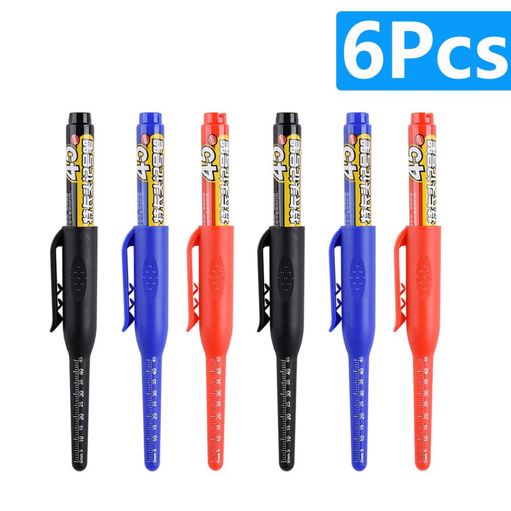 NEW Long Head Nib Deep Hole Markers Pen 20mm/45mm Waterproof White Tile Carpenter Pen for Woodworking Black/Blue/Red Ink