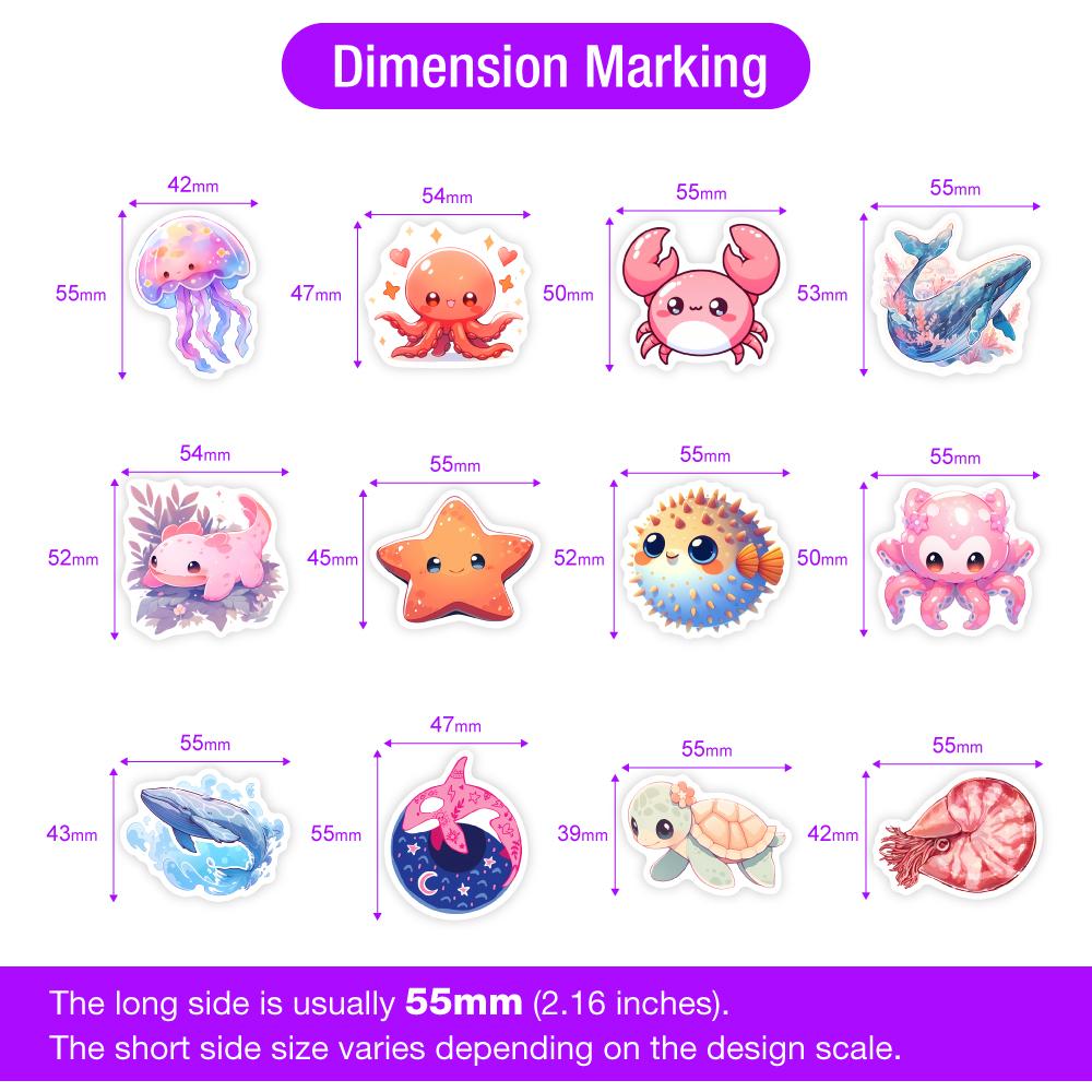 Cute Kawaii Sea Life Stickers Jellyfish Octopus Fish Clipart Waterproof Decal For Laptop Scrapbook Phone Luggage Decorative