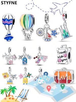 Charms Plata Travel Suitcaseair Balloon Bead Copper Plated Fit Charms Copper Original Bracelet For Jewelry Making Diy Charm