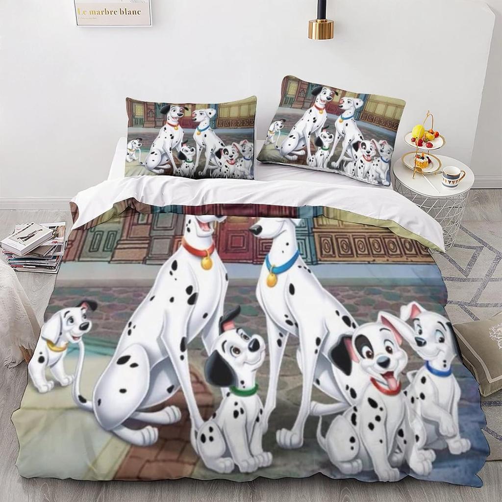 Anime Dog Dalmatians Duvet Cover Set, 3D Quilt Cover with Pillowcases,Soft Microfiber Bedding for Adults Teenager Kids 2 Pieces