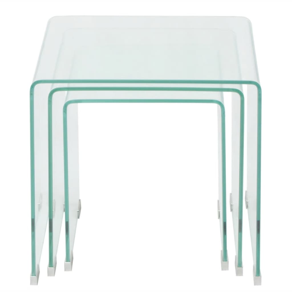  Set of 3 Nesting Tables, Tempered Glass