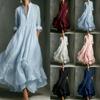 European and American Women's Clothing, the New French Summer Simple Temperament V-neck Pendulum Long Dress Dress
