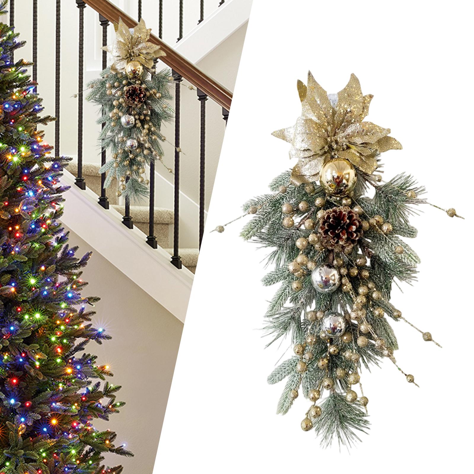 

Christmas Teardrop Swag Wreath Green Leaves Christmas Decoration for Front Door for Home Fireplace Holiday Party Garden золотий