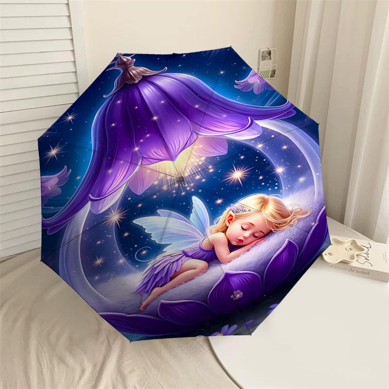 

1PC fairy flower Automatic Open/Close Umbrella with Windproof, 8-Rib Sturdy Canopy, Durable Ribs, Fashionable Design1289A