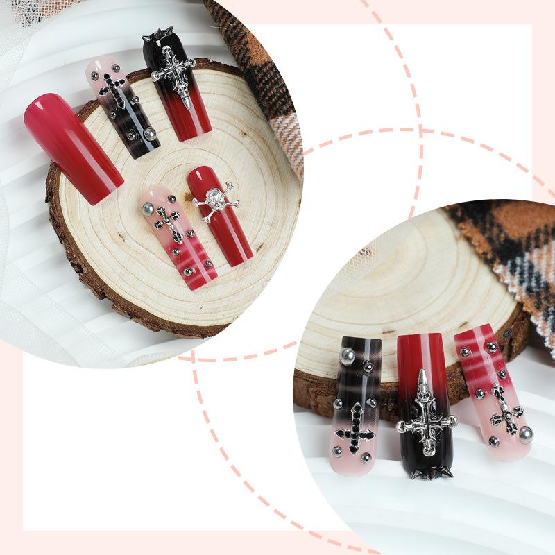 European and American Spice Girls Heavy Industry Long Water Pipe Wearing Nail Dark Cross Nail Art Nail Film Smudging False Nail Film