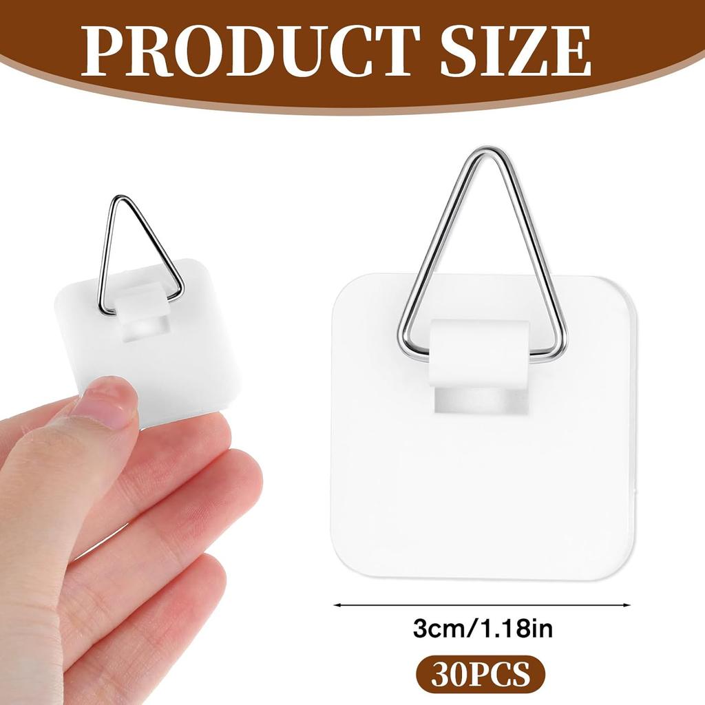 30 Pcs Invisible Adhesive Plate Hangers, Foamboard Picture Hanging Hooks Without Nails Plastic Sticky Photo Hooks for Home Wall Art Photo Frame
