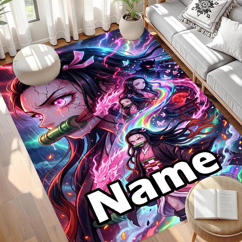 Custom Name Personalized Demon Slayer Print Carpet, Versatile Home Decor Rug, for Playroom, Apartment, Balcony, Entryway, Hallway Gift