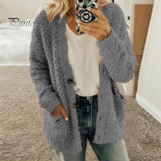 Thicken Women Winter Coat Plush Solid Color Long Sleeves Cozy Lady Keep Warm Cardigan Plus Size Single-breasted for Outdoor
