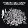 Stainless Steel Spring Lock Washers Metal O Rings Flat Gaskets Set Fasteners Hardware Assortment Kits M2 M2.5 M3 M4 M5 M6 M8 M10