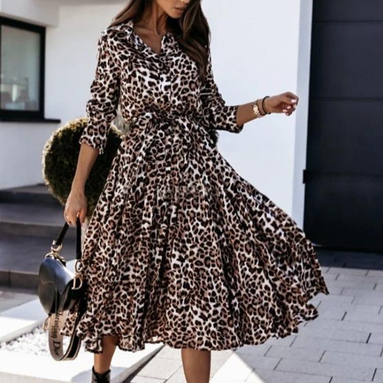 Herbst Winter Langarm V-Ausschnitt Mode Print Langes Kleid Bequem Leicht Hohe Wiedererkennung Elegant Schlankmachend Schmeichelhafte Passform