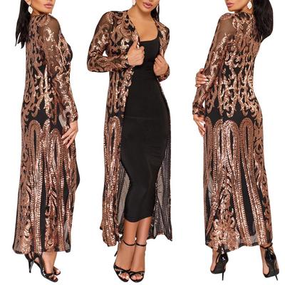 Lily Lady Sexy Sequin Perspective Ilgomis rankovėmis Maxi?Suknelė kardiganas