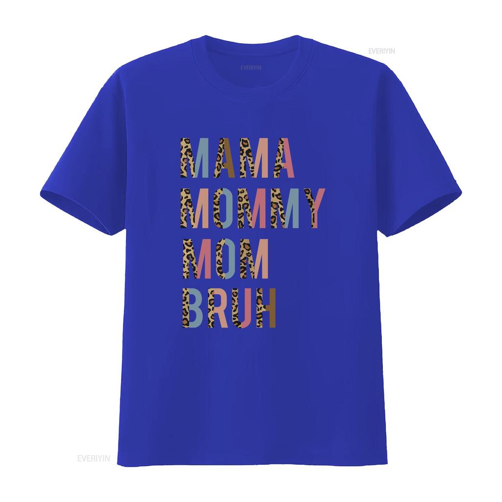 Funny Mom Life Leopard Print Spliced Color Letter Mama Mommy Bruh Casual Streetwear T Shirt Vintage Washed Slightly Fashion