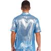Mens See Through Shirt Turn Down Collar Short Sleeve Water Ripple Shine Beachwear Clubwear Top