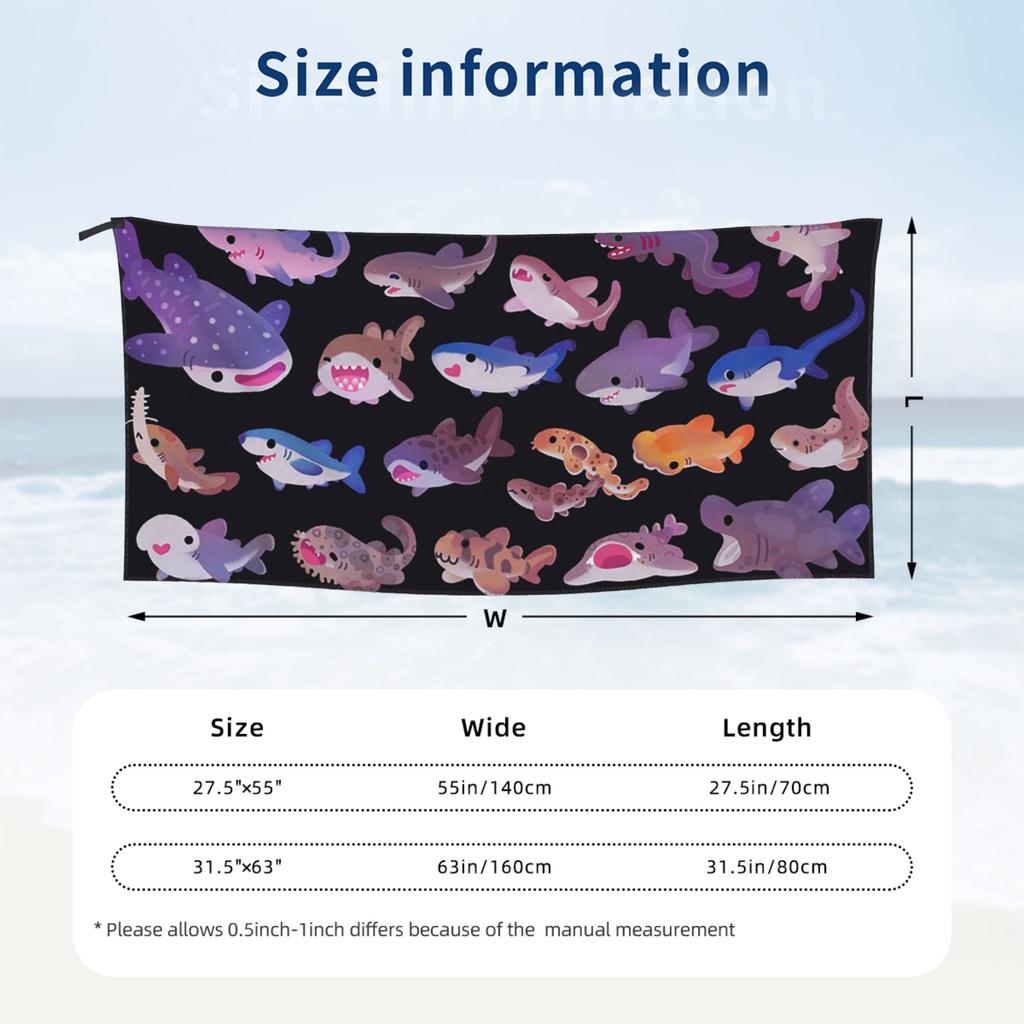 Shark Day Beach Towel Soft Microfiber Quick Dry Absorbent Quick Towels For Mountain Climbing