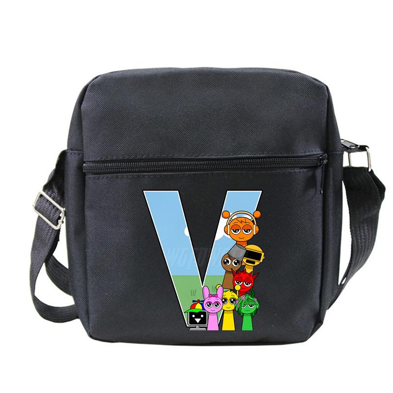 Fashion Children'S Shoulder Bag 26 Letters Personalized Printing Rhythm Box Black Messenger Bag Stationery Bag