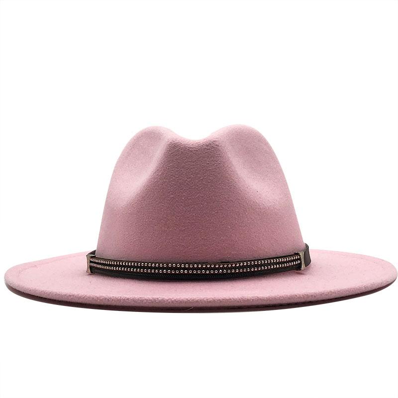 17 Colors Wool Felt Jazz Fedora Hats Belt Buckle Decor Women Unisex Wide Brim Panama Trilby Cowboy Cap Sun Hat