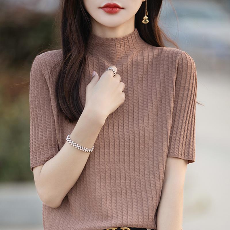 Women Knit T-shirt MODERN NEW SAGA Summer Knitted Shirt Short Sleeve Tees Spring Knit Pullover Knit Tops