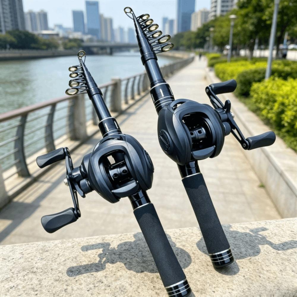 Carrete de Baitcasting Ultraligero Combo Caña de Pescar de Lanzamiento Largo para Viaje Caña de Pescar Mini Viaje