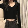 V-neck Inner Solid Color Knitted Sweater Women's Autumn and Winter New Design Sense Niche Sweater Short