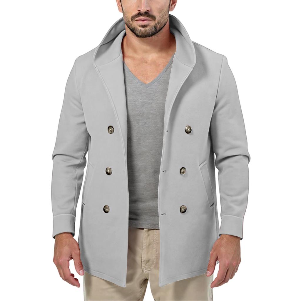 Men's Mid Length Lapel Hooded Double Breasted Casual Windbreaker
