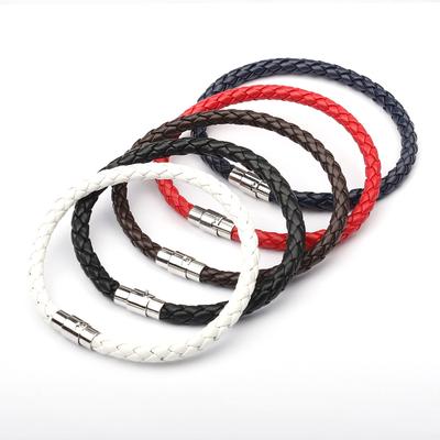 SC Simple Colourful Leather Bracelet Weave Rope Leather Bracelet String Magnetic Buckle Leather Bracelet for Men Women