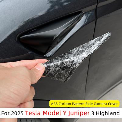 For Tesla Model Y Juniper Accessories 2025 Launch 3 Highland 2024 ABS Forged Carbon Pattern Side Camera Cover Leaf Board Sticker