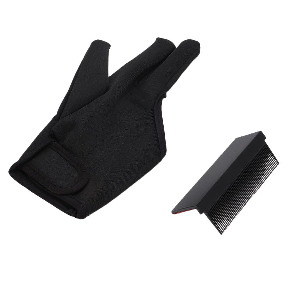 3 Finger Barber Glove Heat Resistance Gloves with Flat Iron Comb Attachment for Hair Styling Black