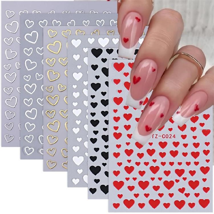 6 Sheets Valentines Day Nail Art Stickers Decals,Adhesive Red Heart Nail Stickers DIY Designs Nail Decorations for Women