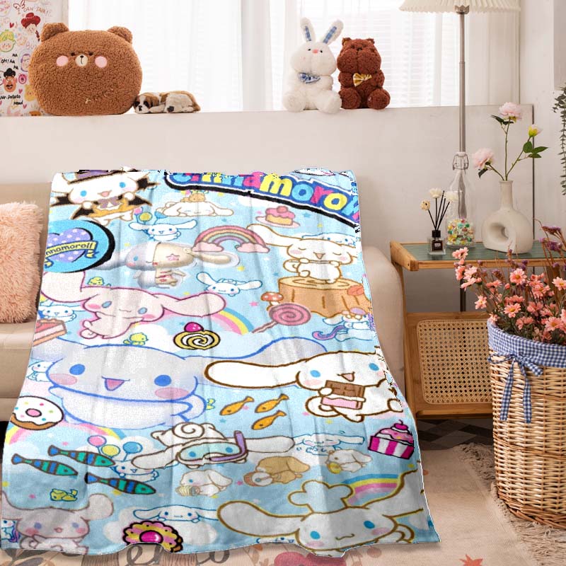 This 3D Adorable My Melody and Cinnamoroll Cartoon Flannel Blanket Is Comfortable and Soft, Suitable for Use In Bedrooms, Beds,