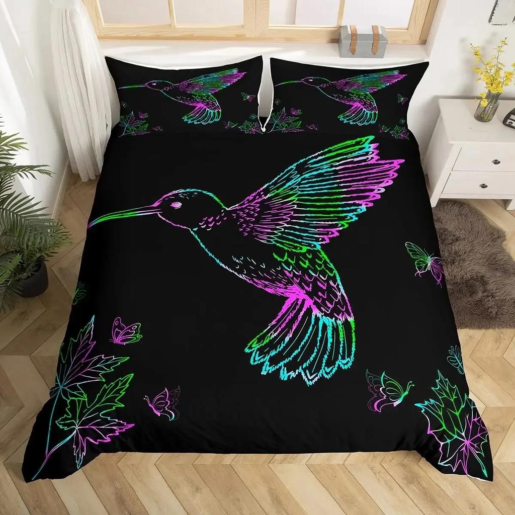 Hummingbird Duvet Cover Set Full Size Girls Garden Birds Farmhouse Flower Floral Bedding Set Hummingbird Lovers Comforter Cover