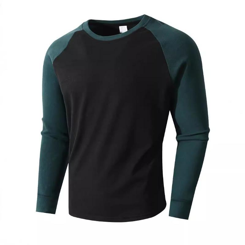Men S Slim Fit Round Neck Long Sleeve Color Block Pullover Base Layer